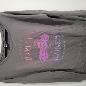 Harley-Davidson Gray Sweatshirt with Purple and Pink Graphics